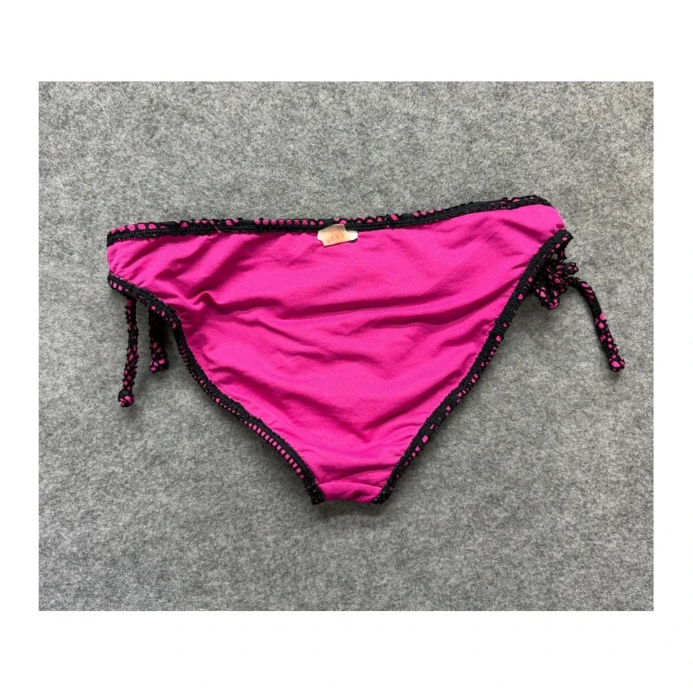 Roxy Girl Pink Black Crochet Geometric Triangle Bikini Set Swimsuit XS? Beach